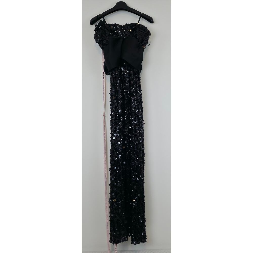 Ieena Mac Duggal Black Strapless Sequin Evening Gown With Bow Sz 6 NWT - Picture 4 of 10
